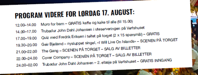 Aktiviteter på Skjærhalden 16-18. august