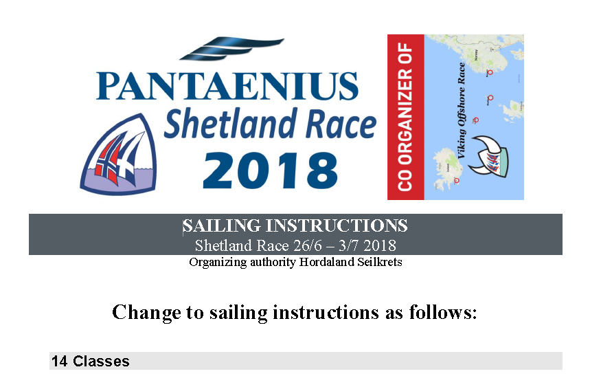 Change to sailing instructions